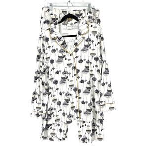 Soma Pajama Set Womens Large Ornament Print Button Front Top Pants